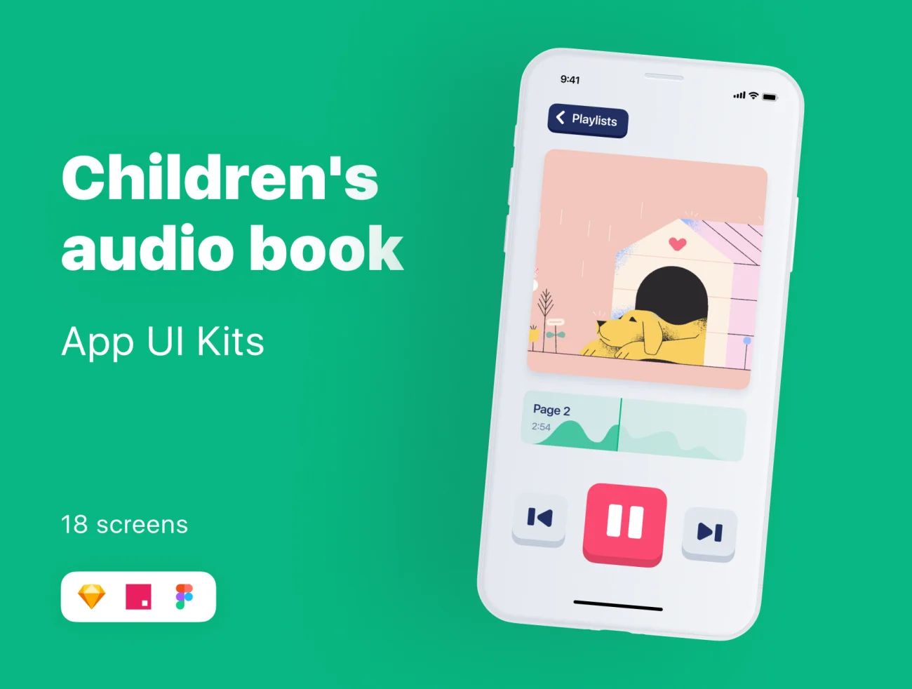 Kiddo UI Kit 18屏儿童音频故事书UI设计套件-UI/UX-到位啦UI
