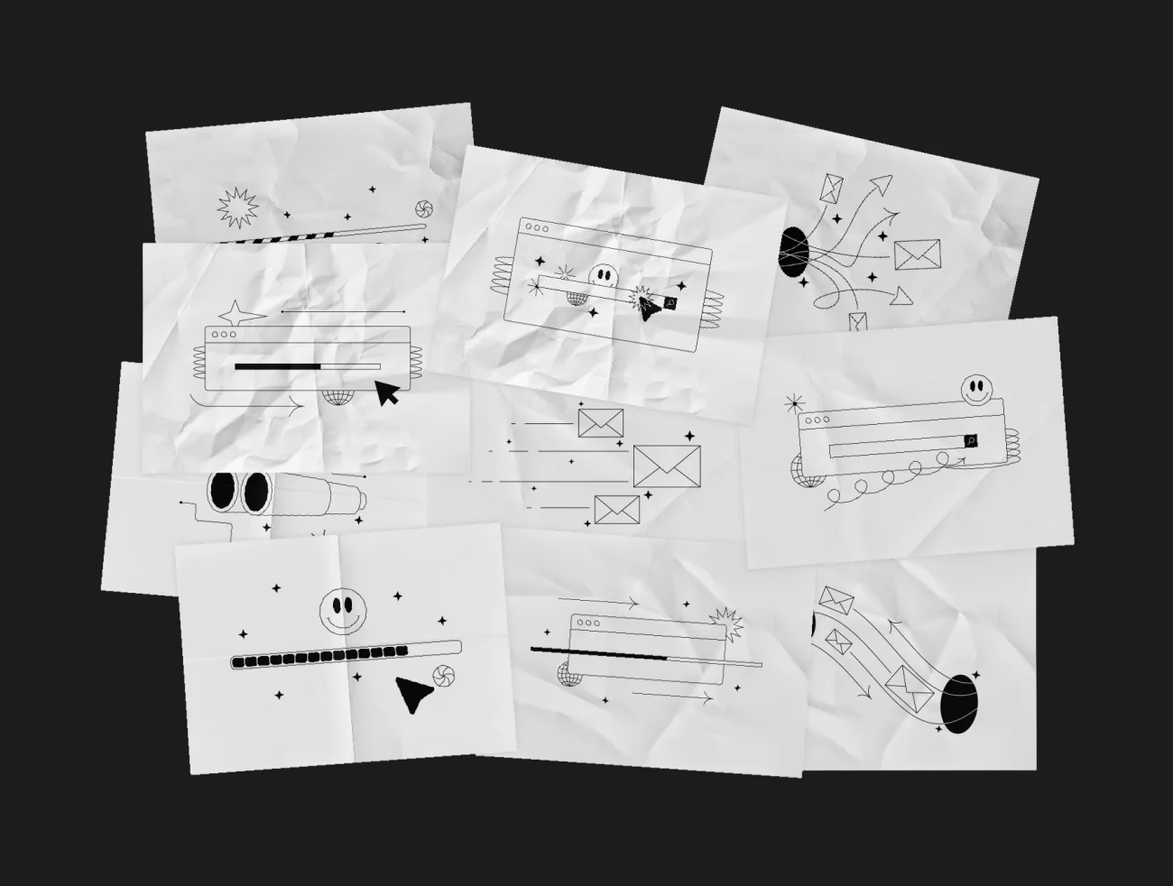 Tokyo Illustrations Pack 单色线条原型插图包-插画、数据演示、概念创意、线条手绘-到位啦UI