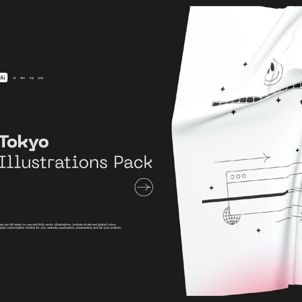 Tokyo Illustrations Pack 单色线条原型插图包