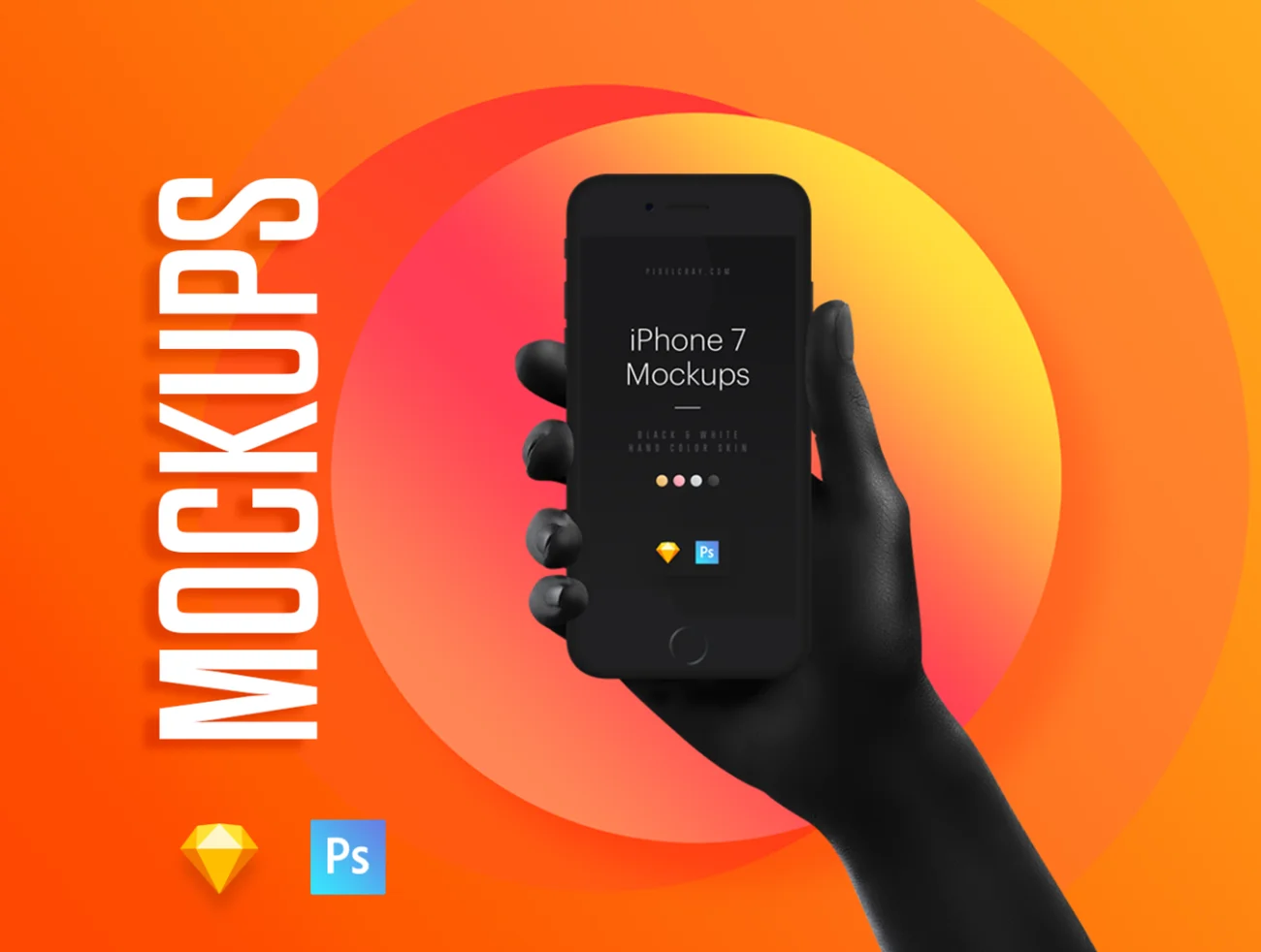 Unicolor & BW Hands Mockups PSD 单手手持手机样机模型PSD-产品展示、优雅样机、创意展示、实景样机、手机模型、样机、简约样机、苹果设备-到位啦UI