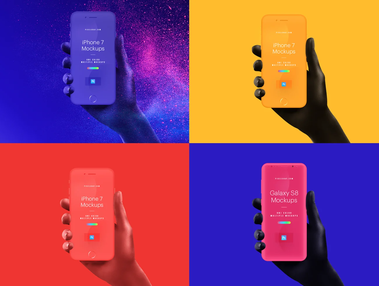 Unicolor & BW Hands Mockups PSD 单手手持手机样机模型PSD-产品展示、优雅样机、创意展示、实景样机、手机模型、样机、简约样机、苹果设备-到位啦UI