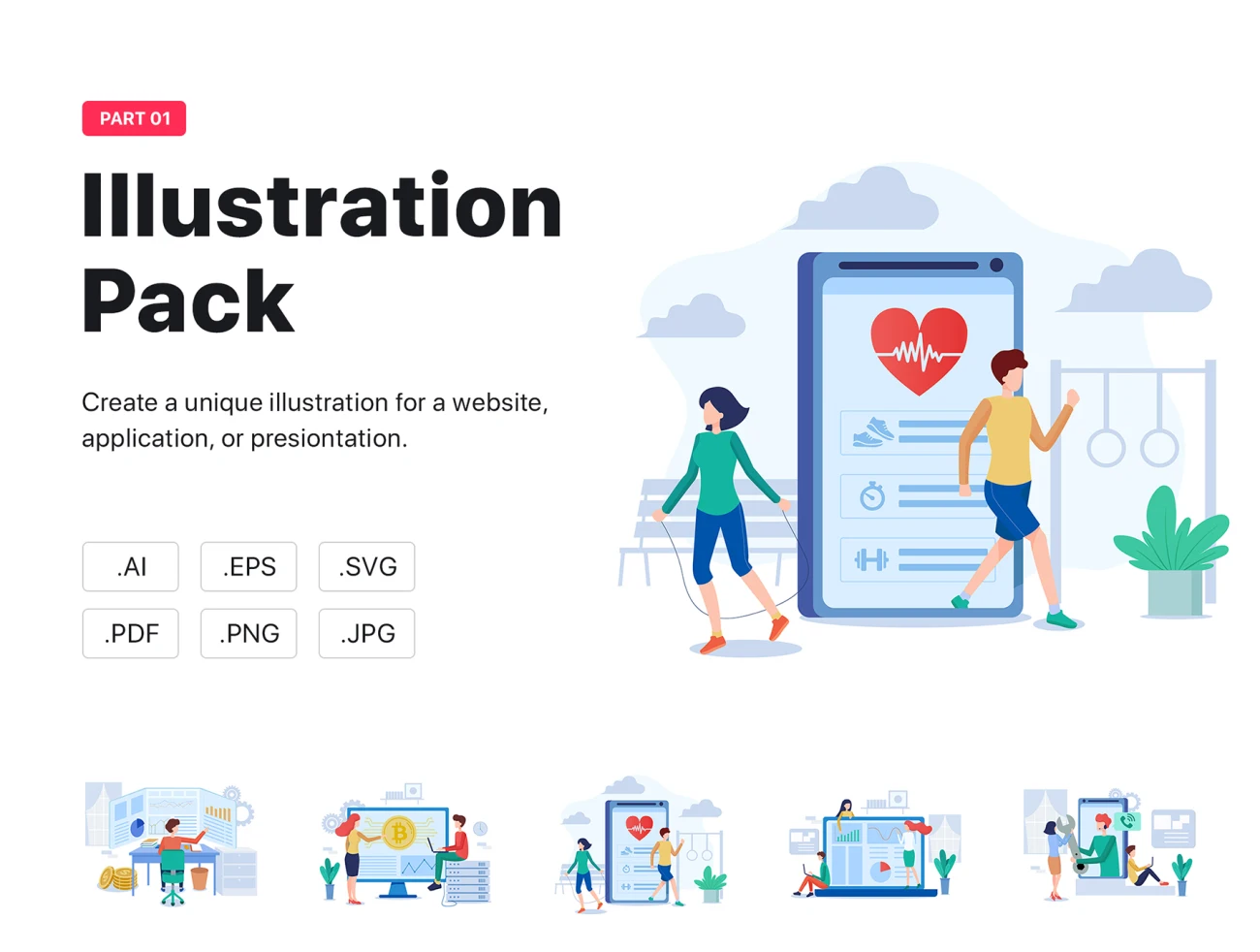 Vabito Illustration Pack 股市数据分析健身技术支持虚拟货币矢量插图包-人物插画、场景插画、插画、运动健身-到位啦UI