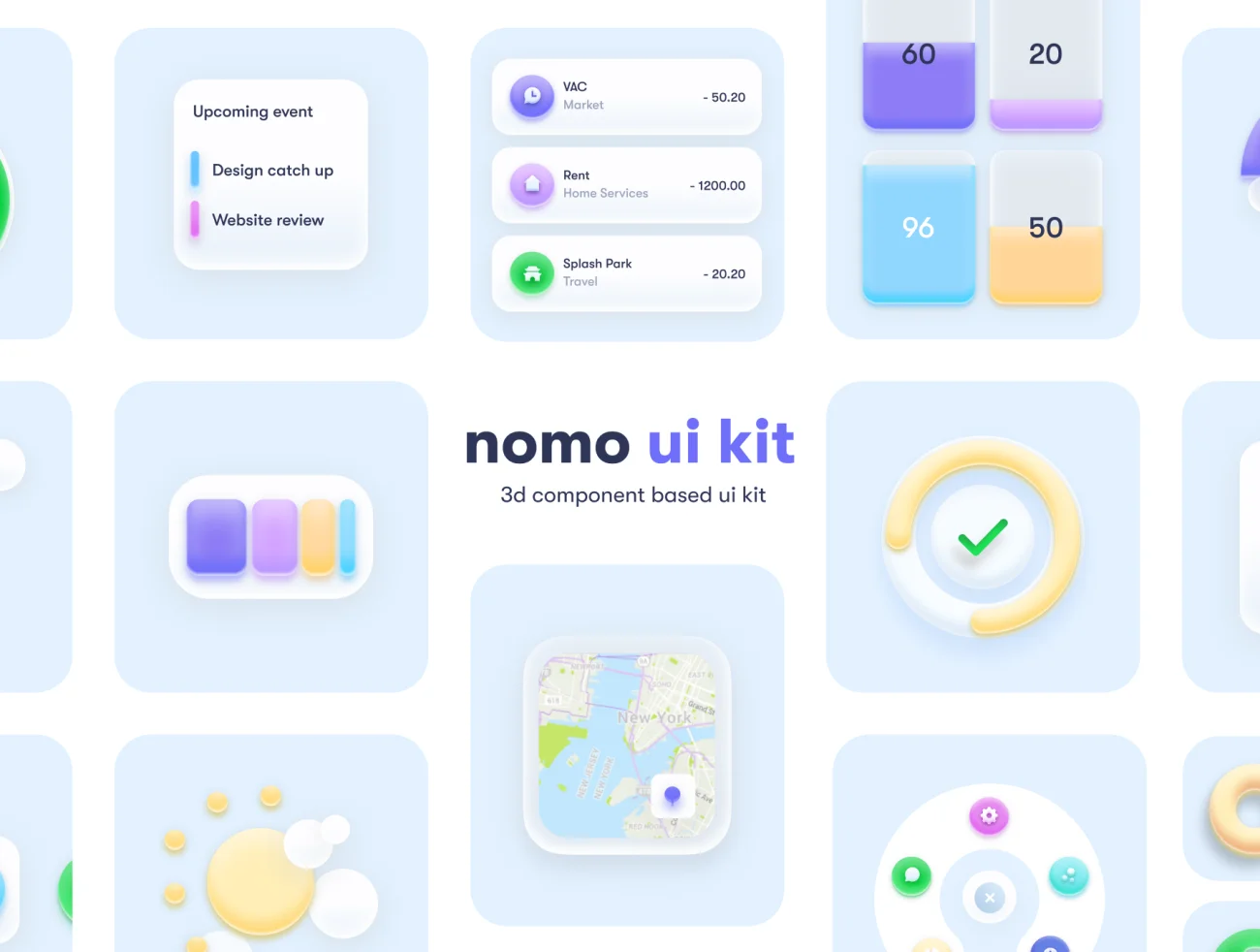 Nomo UI Kit Nomo 20屏透明毛玻璃拟物风格手机UI设计套件-UI/UX-到位啦UI