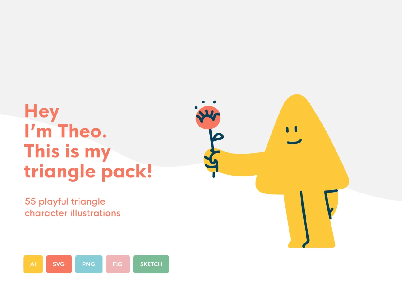 Theo - illustration pack 55个趣味顽皮的三角形卡通人物不同姿势插图包-人物插画、场景插画、学习生活、插画、插画风格、数据演示、概念创意、状态页、线条手绘、营销创业、趣味漫画-到位啦UI