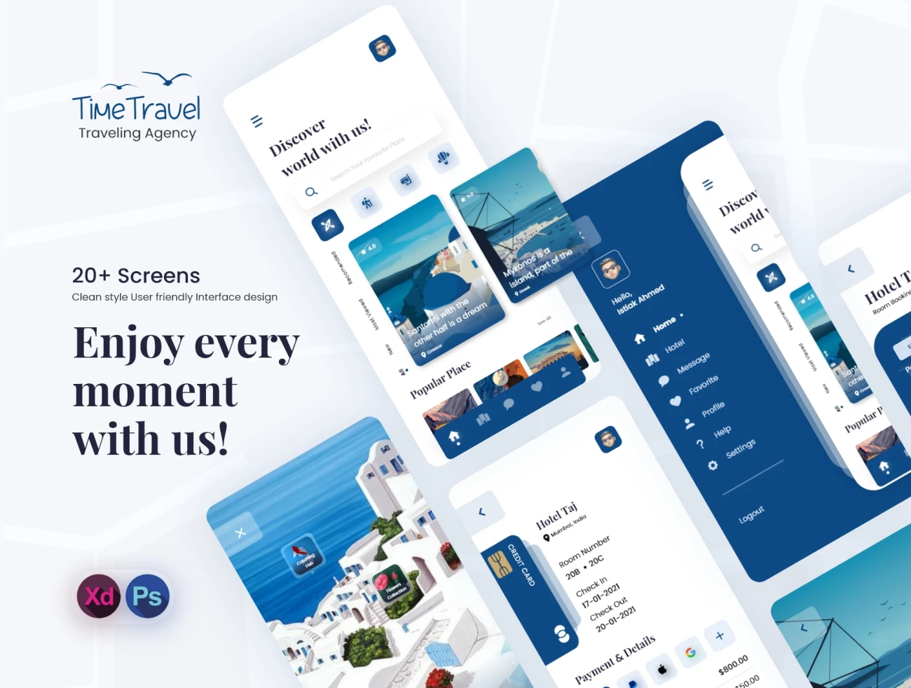 Travel and Hotel service - Mobile App 20屏旅行解决方案和酒店预订服务应用设计套件-UI/UX-到位啦UI