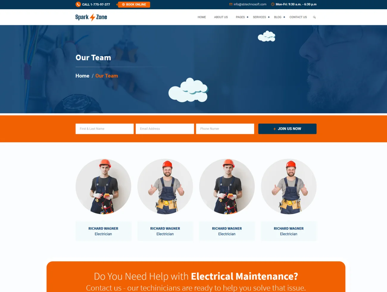 Sparkzone 电力公司O2O维修服务平台企业网站模板-专题页面-到位啦UI