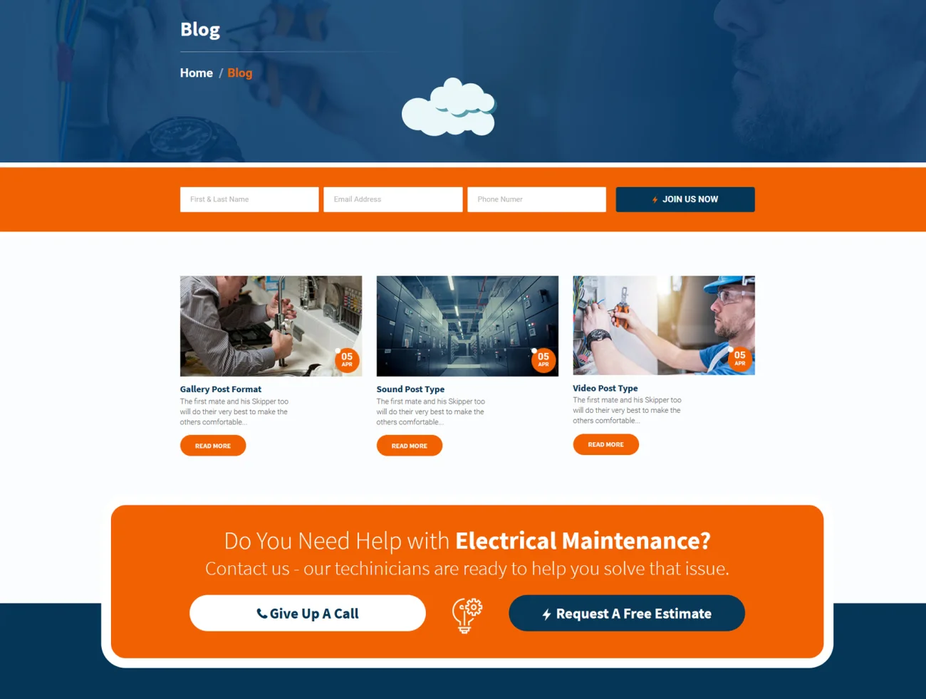 Sparkzone 电力公司O2O维修服务平台企业网站模板-专题页面-到位啦UI