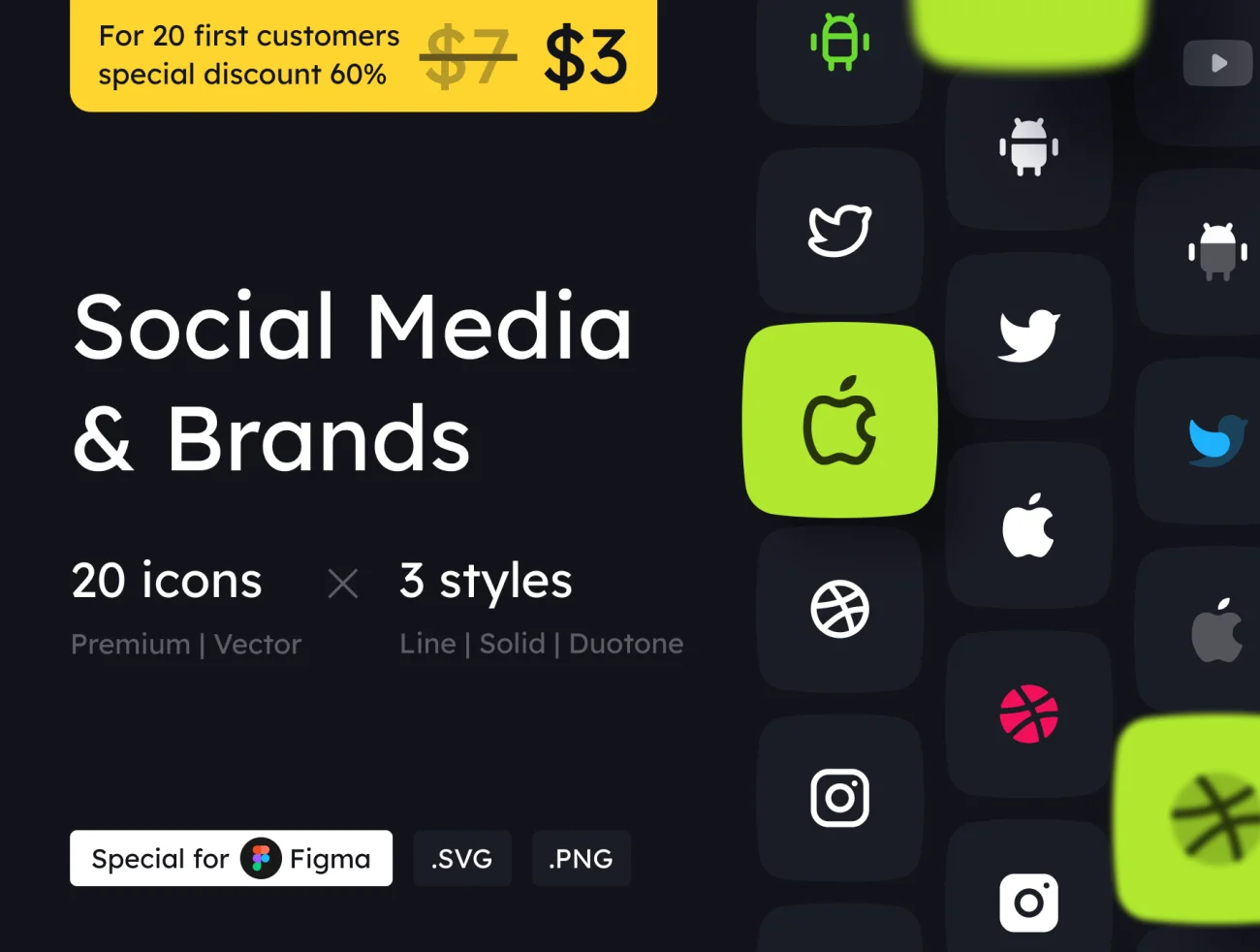 Social Media and Brands Icon Set 20个社交媒体和品牌logo图标集-UI/UX-到位啦UI