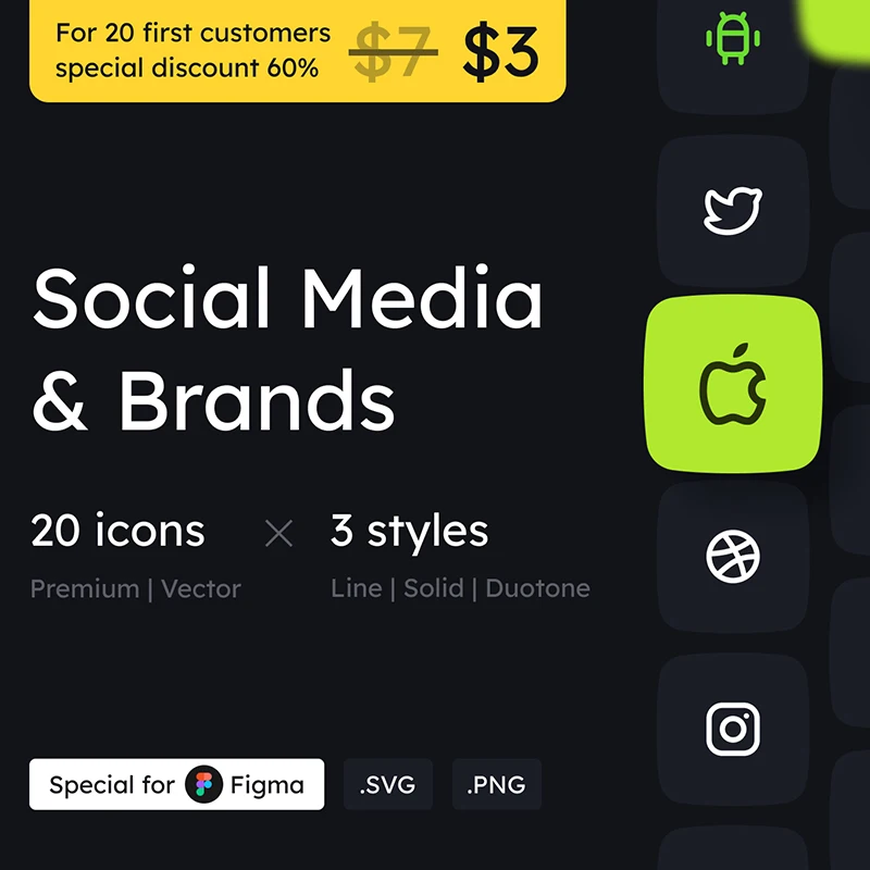 Social Media and Brands Icon Set 20个社交媒体和品牌logo图标集缩略图到位啦UI