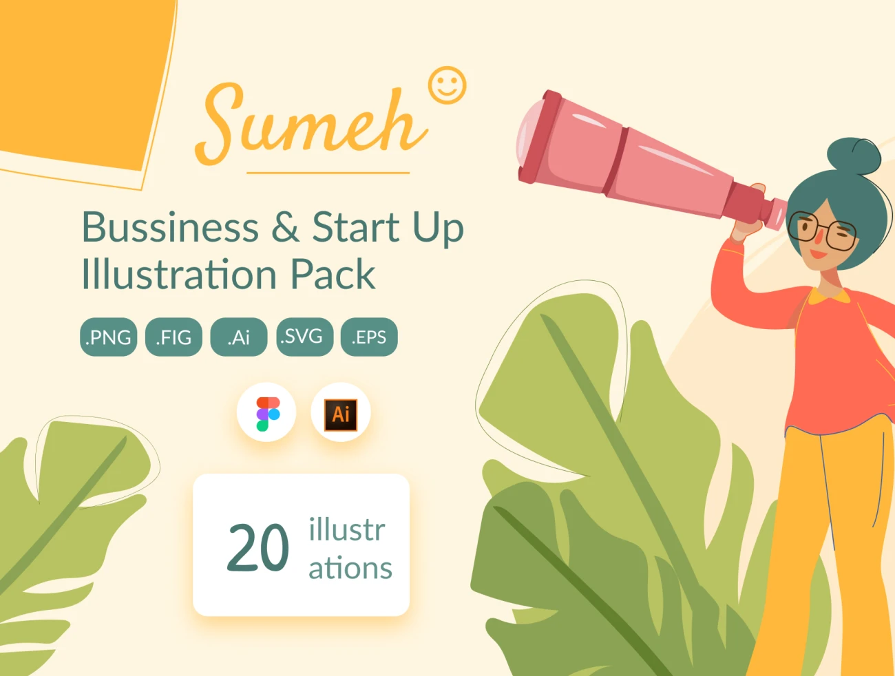 Sumeh - Business and Start Up Illustration Pack 20场景100多个元素的商业业务界面矢量插图包-UI/UX-到位啦UI