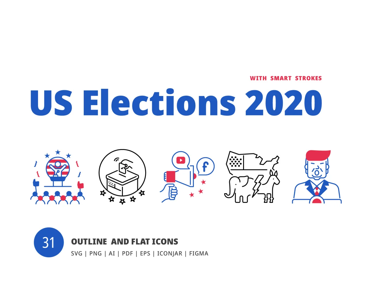 US Elections 2020 31款2020年美国总统大选图标-3D/图标-到位啦UI