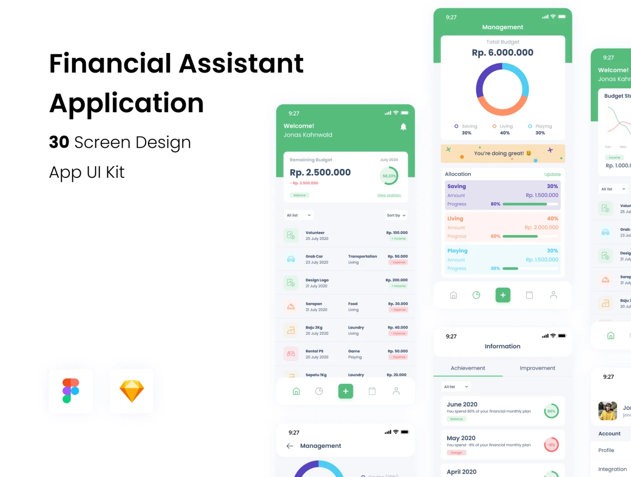Financial Assistant 财务助理预算控制iOS UI设计套件-UI/UX-到位啦UI