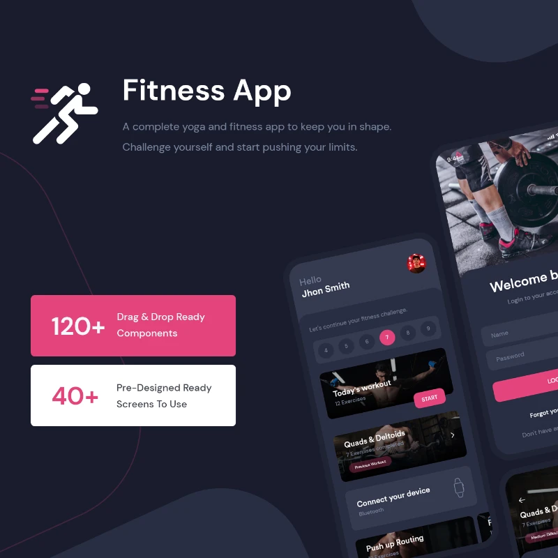 Fitness Workout App UI Kit 40屏运动健身锻炼瑜伽减肥饮食应用程序UI设计套件缩略图到位啦UI