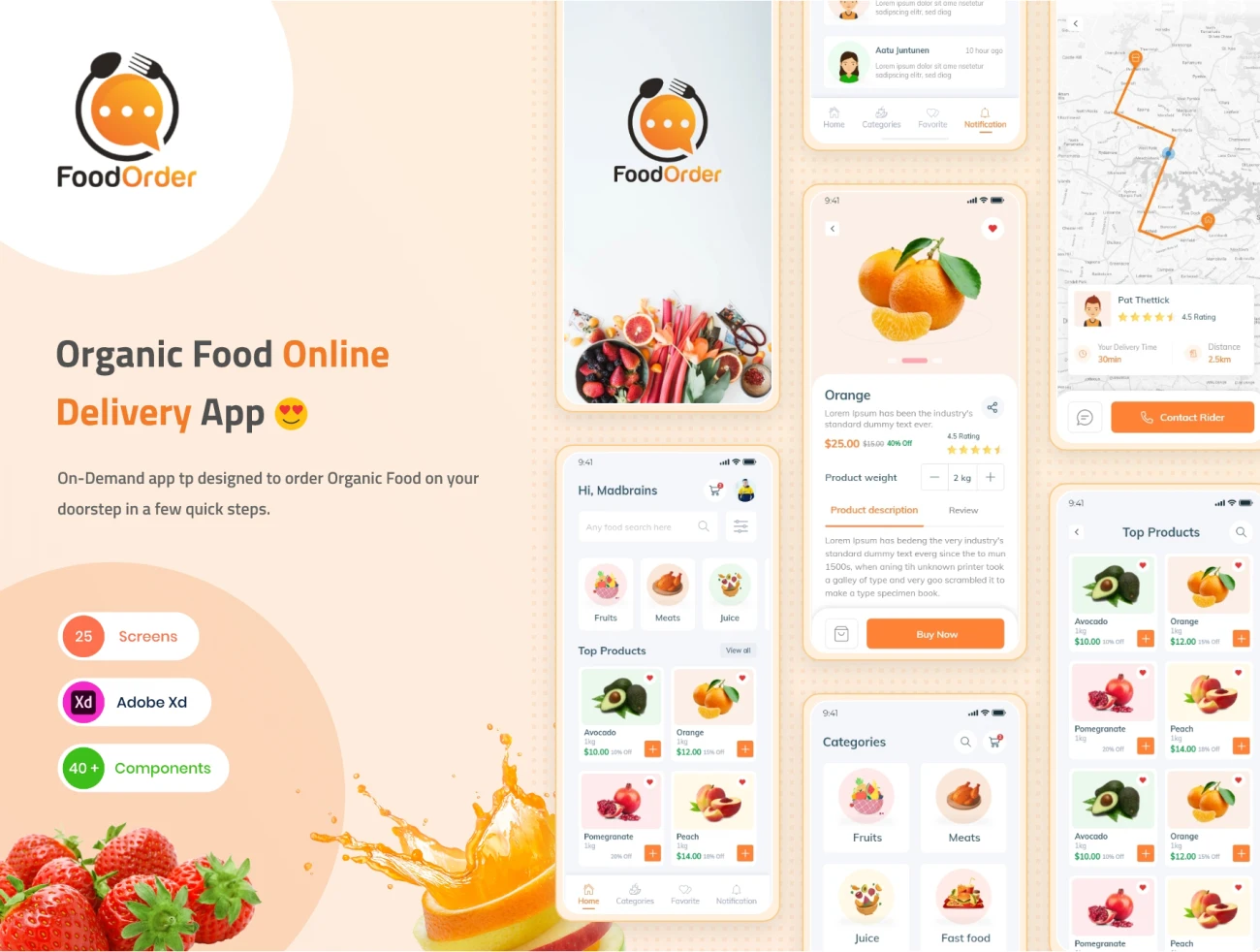 Food Order - Grocery Application UI kit 37屏超市商店食品蔬菜生活用品购买配送UI设计套件-UI/UX-到位啦UI