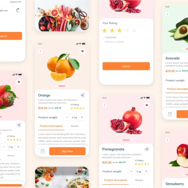 Food Order - Grocery Application UI kit 37屏超市商店食品蔬菜生活用品购买配送UI设计套件