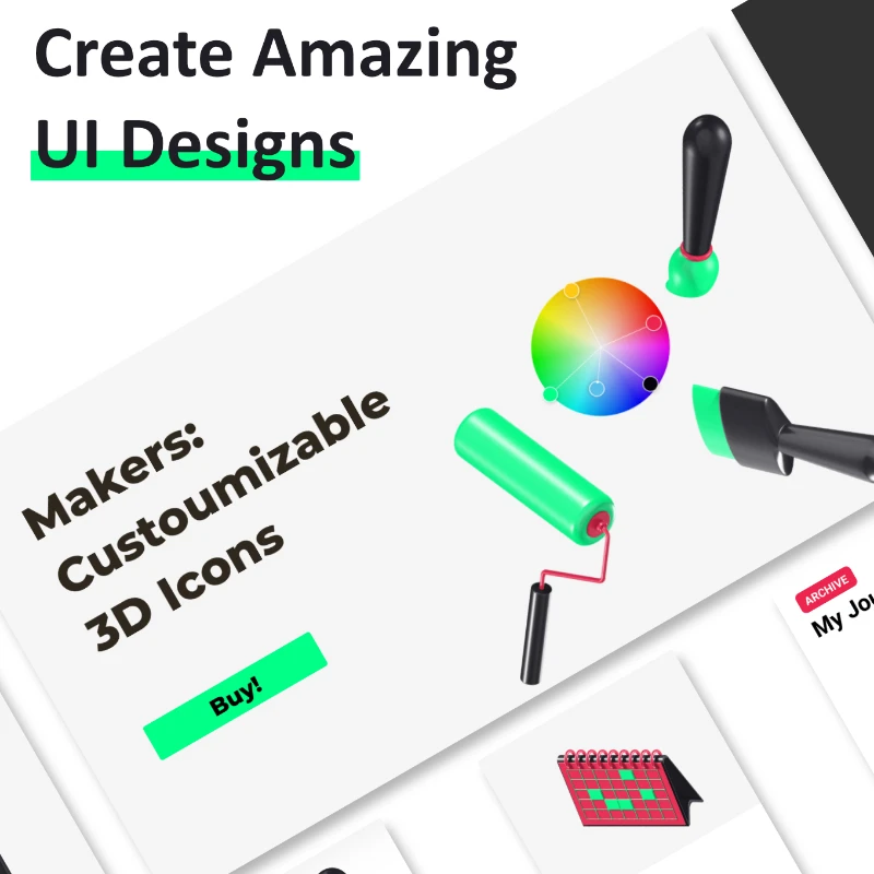 Makers - 3D Icons 25套创意学习笔记标记3D图标荧光绿缩略图到位啦UI