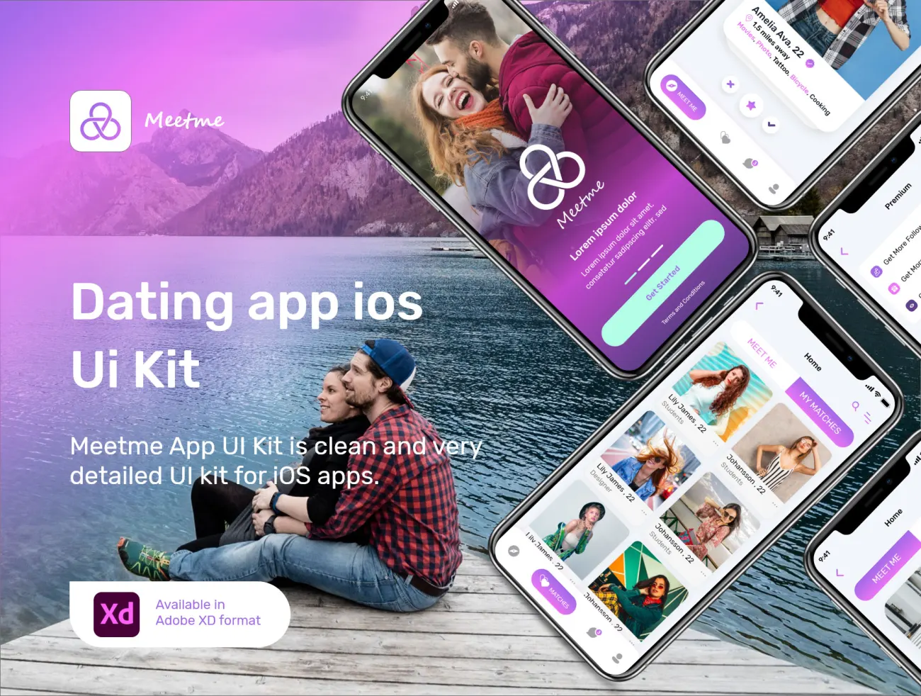 Meetme Application iOS UI Kit 27屏现代简约约会应用设计套件-UI/UX-到位啦UI