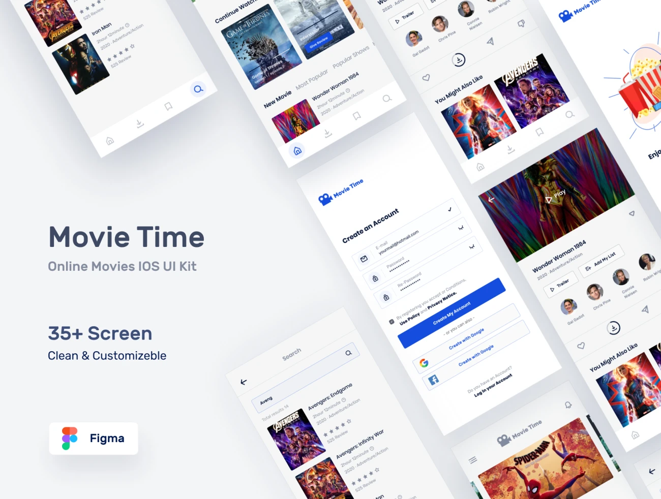 Movie Time - Movie iOS UI Kits 35屏手机多媒体影音平台在线电影电视节目观看下载应用iOS UI套件-UI/UX-到位啦UI
