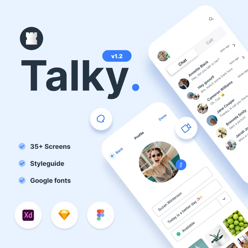 Talky Chat & Video Messenger App 35屏高保真语音和视频聊天手机应用UI套件缩略图到位啦UI
