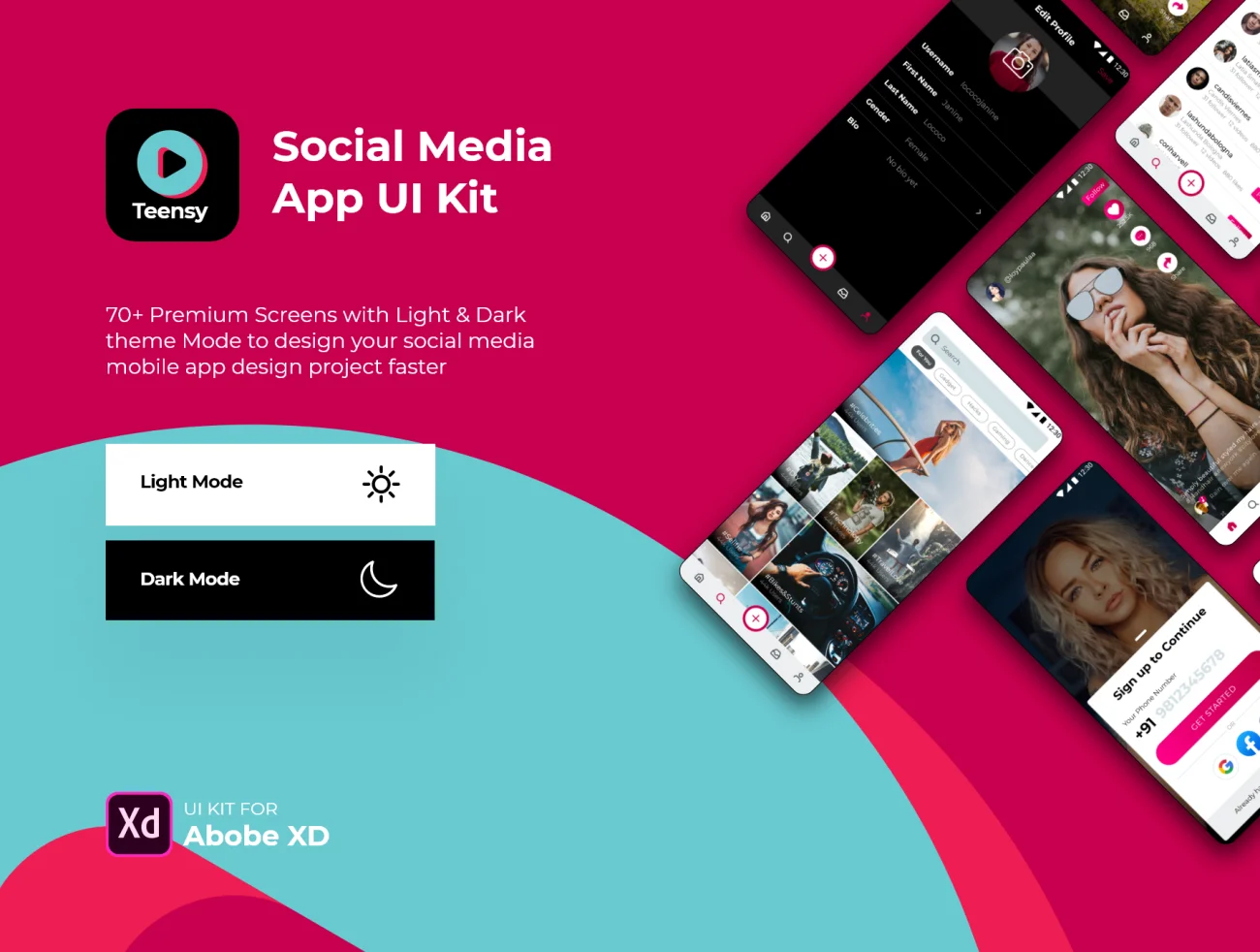 Teensy - Social Media App UI Kit 社交媒体应用上传图片上传短视频UI设计套件-UI/UX、ui套件、列表、图表、应用、日历、登录页、社交、聊天、表单-到位啦UI