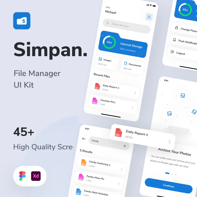 Simpan - File Manager App UI Kit 45屏文件管理器应用程序UI套件缩略图到位啦UI