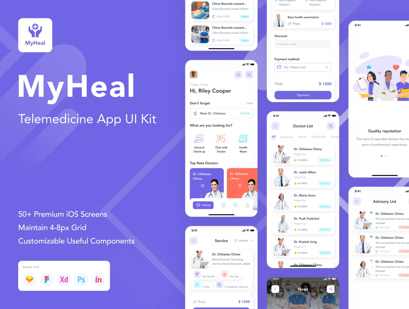 MyHeal - Telemedicine App UI Kit 50屏iOS远程医疗应用UI套件-UI/UX-到位啦UI