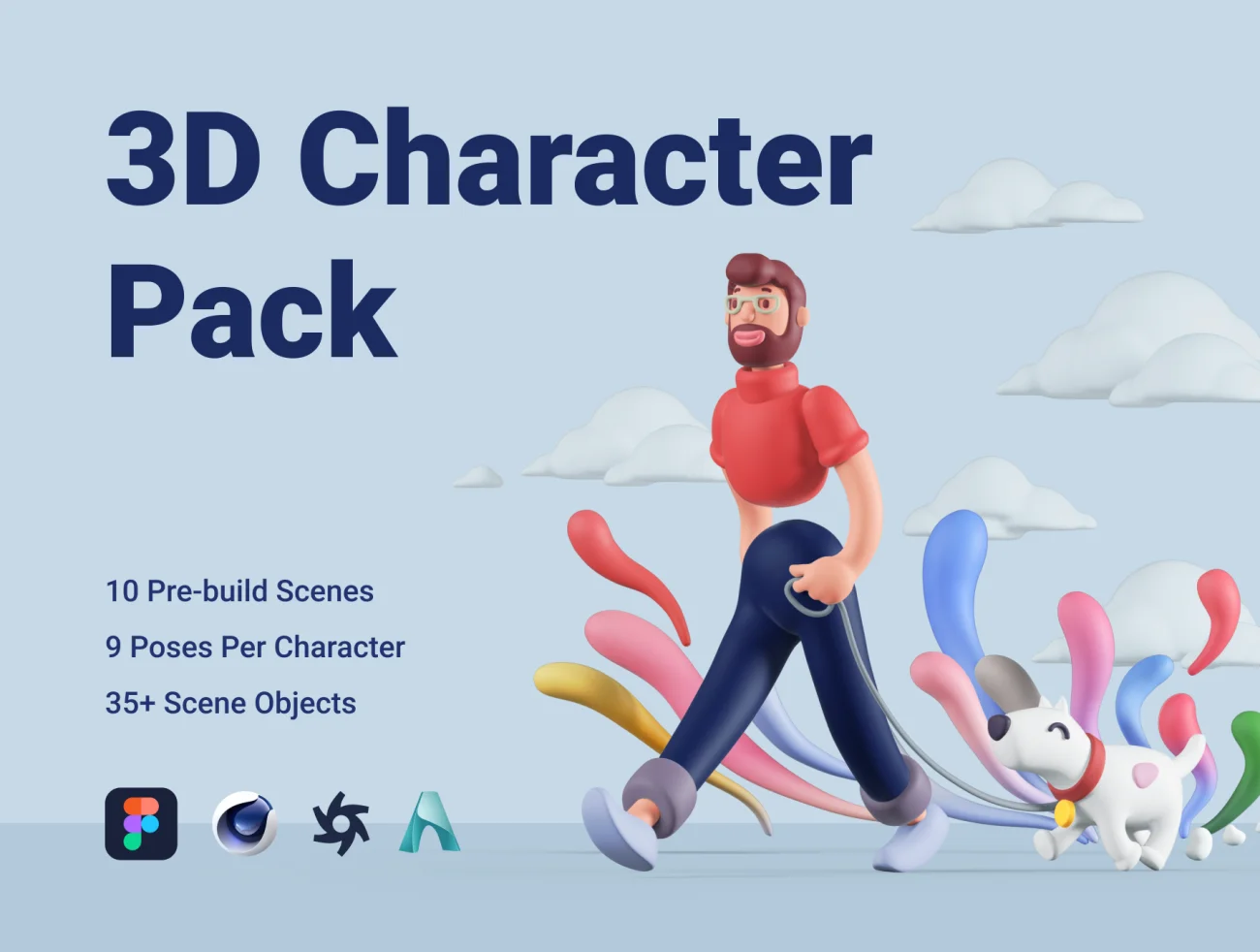3D Character Pack 3D男女人物角色包10个预建场景每个角色9个姿势-人物插画、场景插画、插画、插画风格、概念创意、模块化套件、趣味漫画-到位啦UI