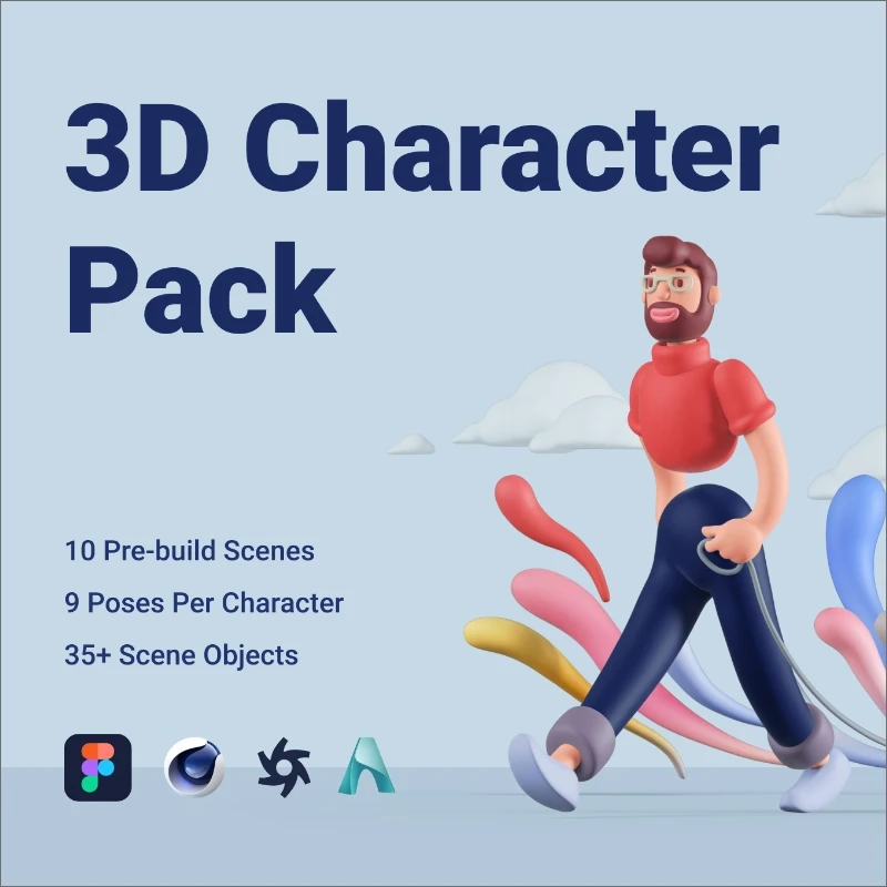 3D Character Pack 3D男女人物角色包10个预建场景每个角色9个姿势缩略图到位啦UI