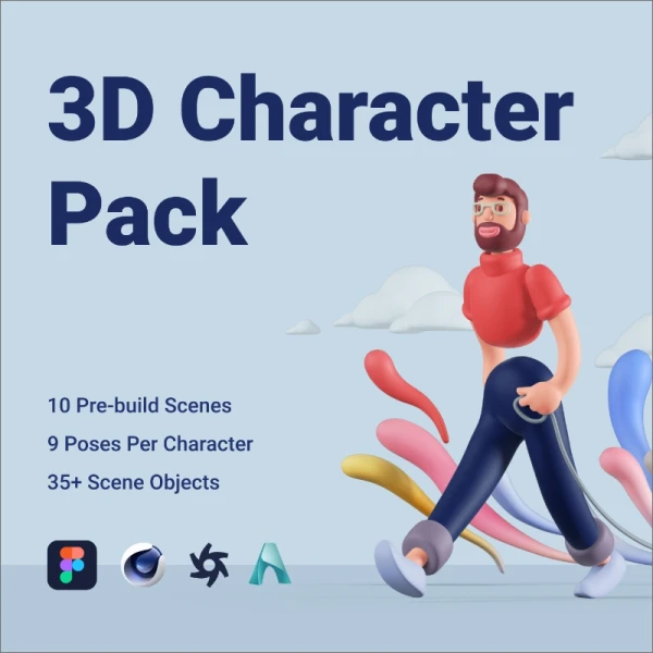 3D Character Pack 3D男女人物角色包10个预建场景每个角色9个姿势