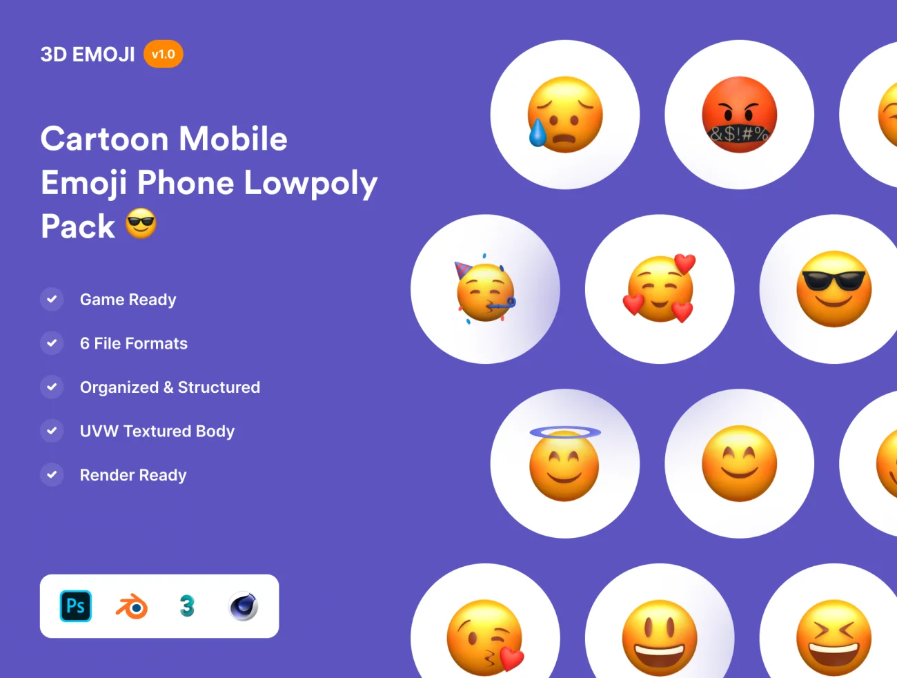 Cartoon Mobile Emoji Phone Pack 70常用3D低面建模卡通表情包合集-3D/图标-到位啦UI