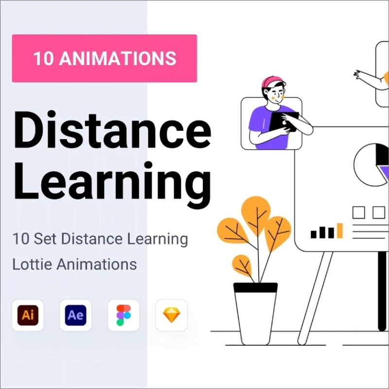 Distance Learning Animations 10场景远程学习动画插画缩略图到位啦UI