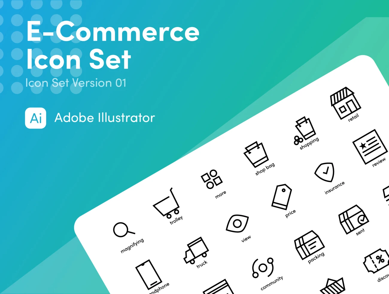 E-commerce Icon Set 48个极简设计电子商务图标集-UI/UX-到位啦UI