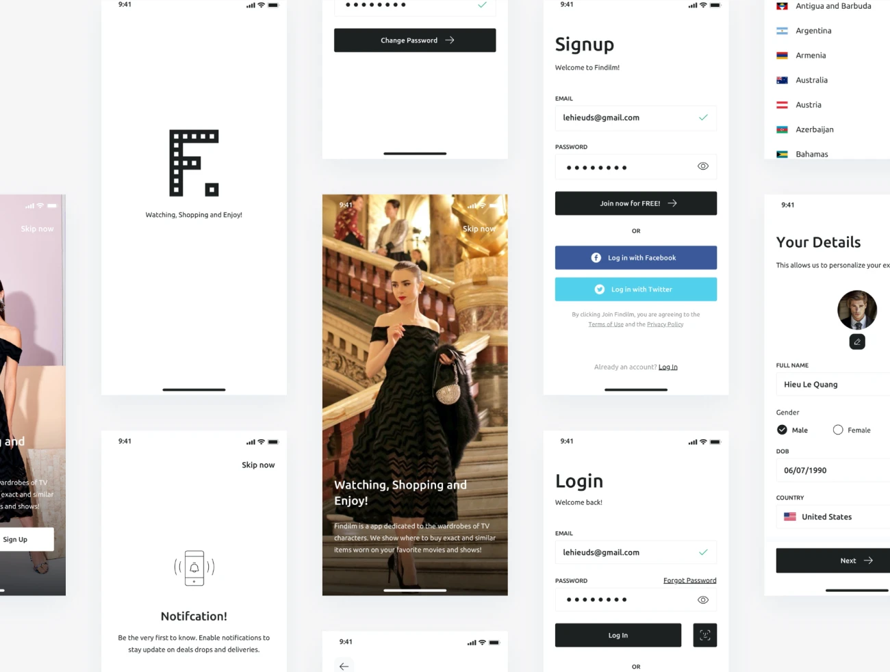 Findilm - Shopping Online App UI Kit 65屏明星同款时尚穿搭手机应用UI套件设计模板-UI/UX-到位啦UI