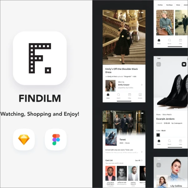 Findilm - Shopping Online App UI Kit 65屏明星同款时尚穿搭手机应用UI套件设计模板