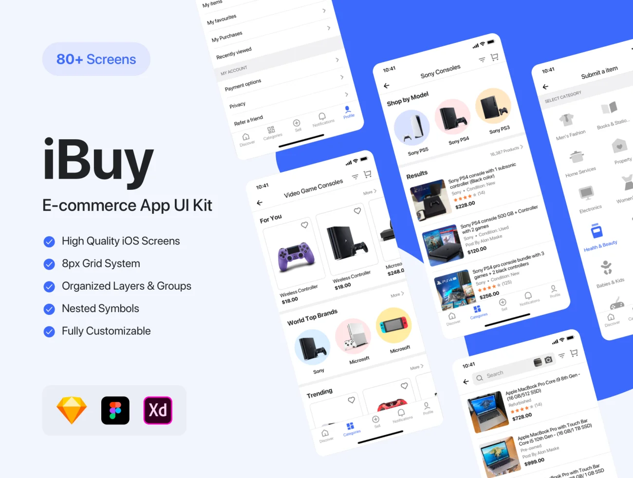 iBuy - E-commerce Marketplace UI Ki 80屏电子设备电子商务市场UI套件-UI/UX、字体-到位啦UI