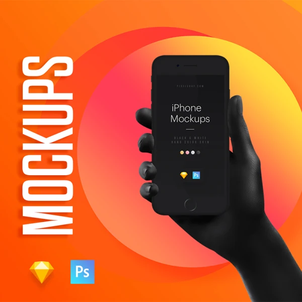 Unicolor & BW Hands Mockups PSD 单手手持手机样机模型PSD