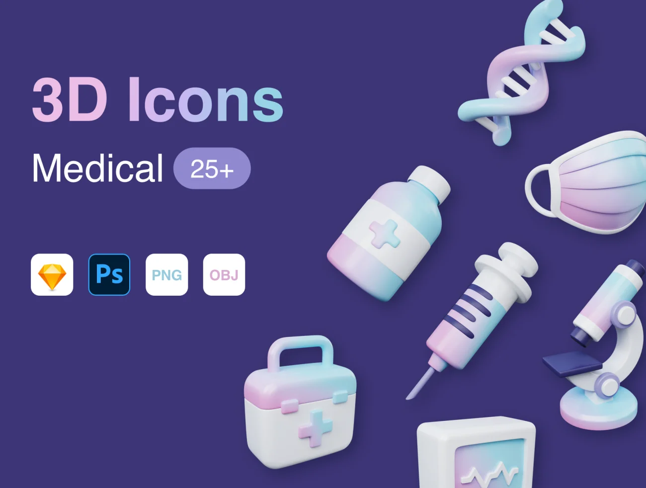 3D Medical Icons 25款医疗健康3D图标合集-3D/图标-到位啦UI