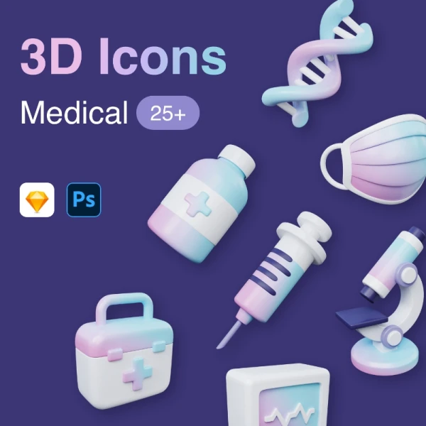 3D Medical Icons 25款医疗健康3D图标合集