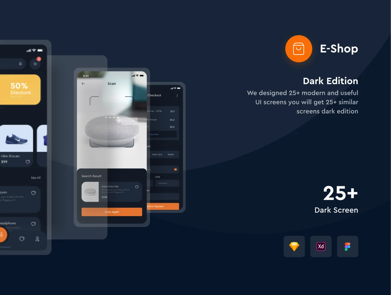 E-Shop - eCommerce Mobile App UI KIT 25屏电商网购应用设计套件-UI/UX、ui套件、付款、图表、应用、支付、网购、表单、详情-到位啦UI