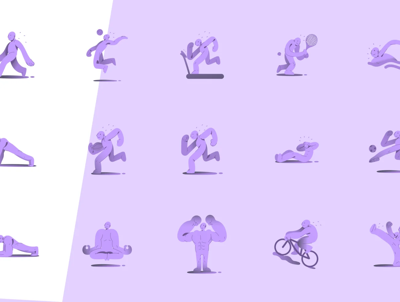 Fitman Sport - 30 Fitness Gesture Illustration 20款趣味抽象健身运动矢量插画图标-人物插画、场景插画、插画、插画风格、状态页、趣味漫画、运动健身-到位啦UI