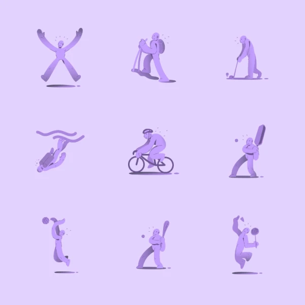 Fitman Sport - 30 Fitness Gesture Illustration 20款趣味抽象健身运动矢量插画图标