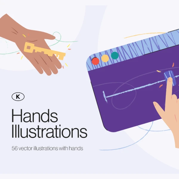 Hands Illustrations 56款多彩手绘风格手部动作插画合集