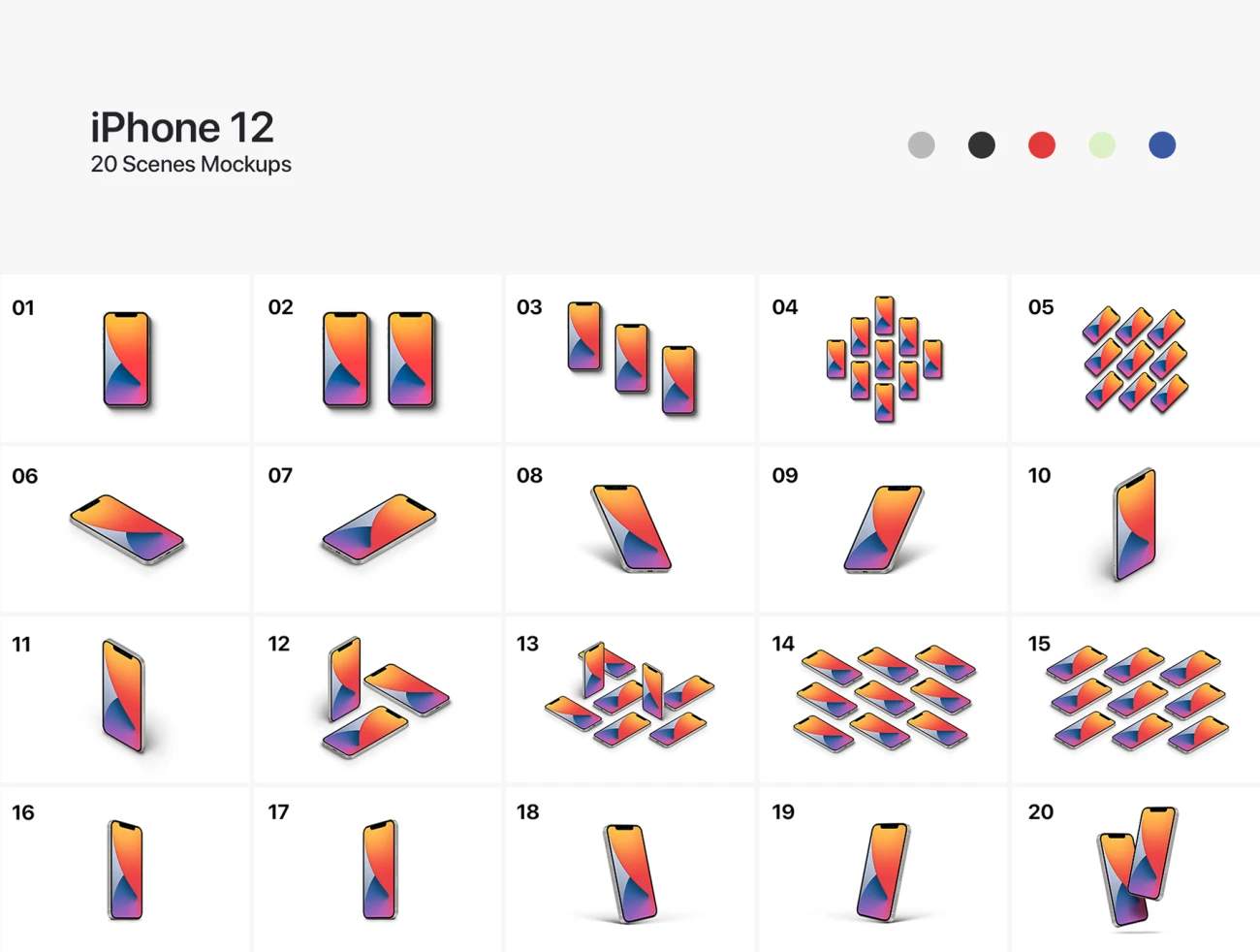 iPhone 12 – 20 Mockups Scenes 新款iPhone 20个不同角度实体场景样机模型分层展示插图1