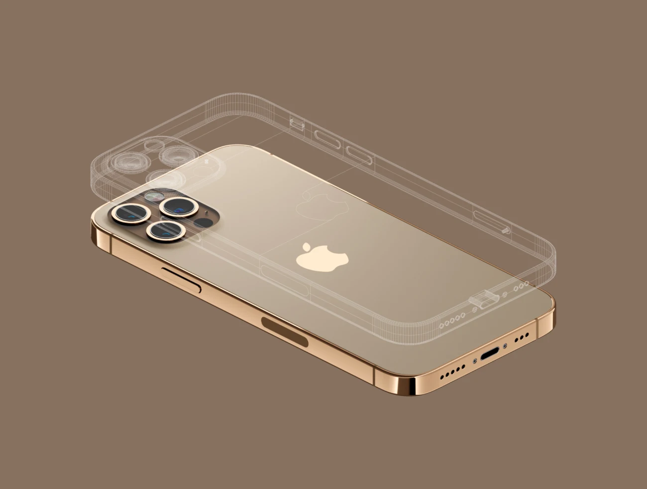 iPhone 12 PRO Gold 3D Model 激光扫描精度无细分金色iPhone 12 pro三维样机模型源文件-产品展示、创意展示、手机模型、样机、简约样机、苹果设备-到位啦UI