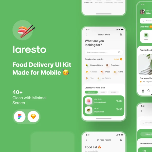 Laresto UI Kit 40屏美食外卖食品配送移动应用用户界面套件
