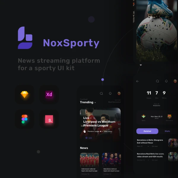 NoxSporty - Sport News UI KIT 30屏体育新闻体育直播应用UI套件