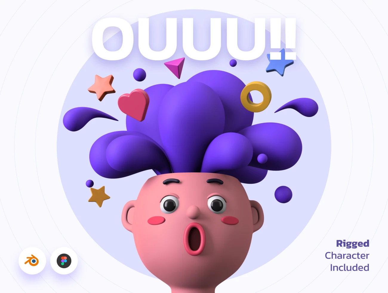 OUUU!!! 3D Illustration blender 20个场景拥有趣味标志性特征的3D插图包-3D/图标、人物插画、动画展示、场景插画、学习生活、插画、插画功能、插画风格、概念创意、趣味漫画-到位啦UI