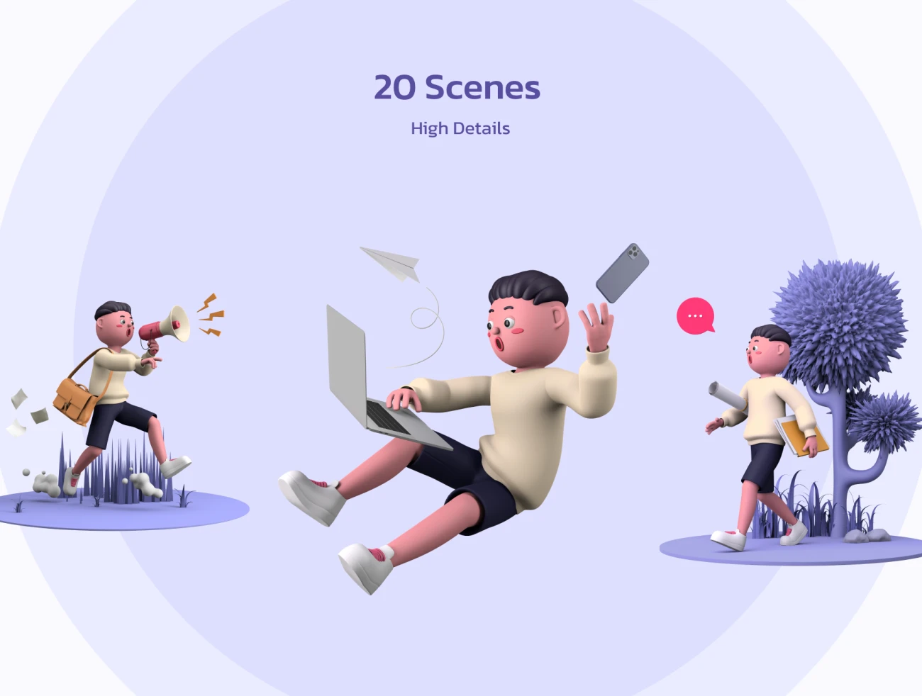 OUUU!!! 3D Illustration png 20个场景拥有趣味标志性特征的3D插图包-3D/图标、人物插画、动画展示、场景插画、学习生活、插画、插画功能、插画风格、概念创意、趣味漫画-到位啦UI