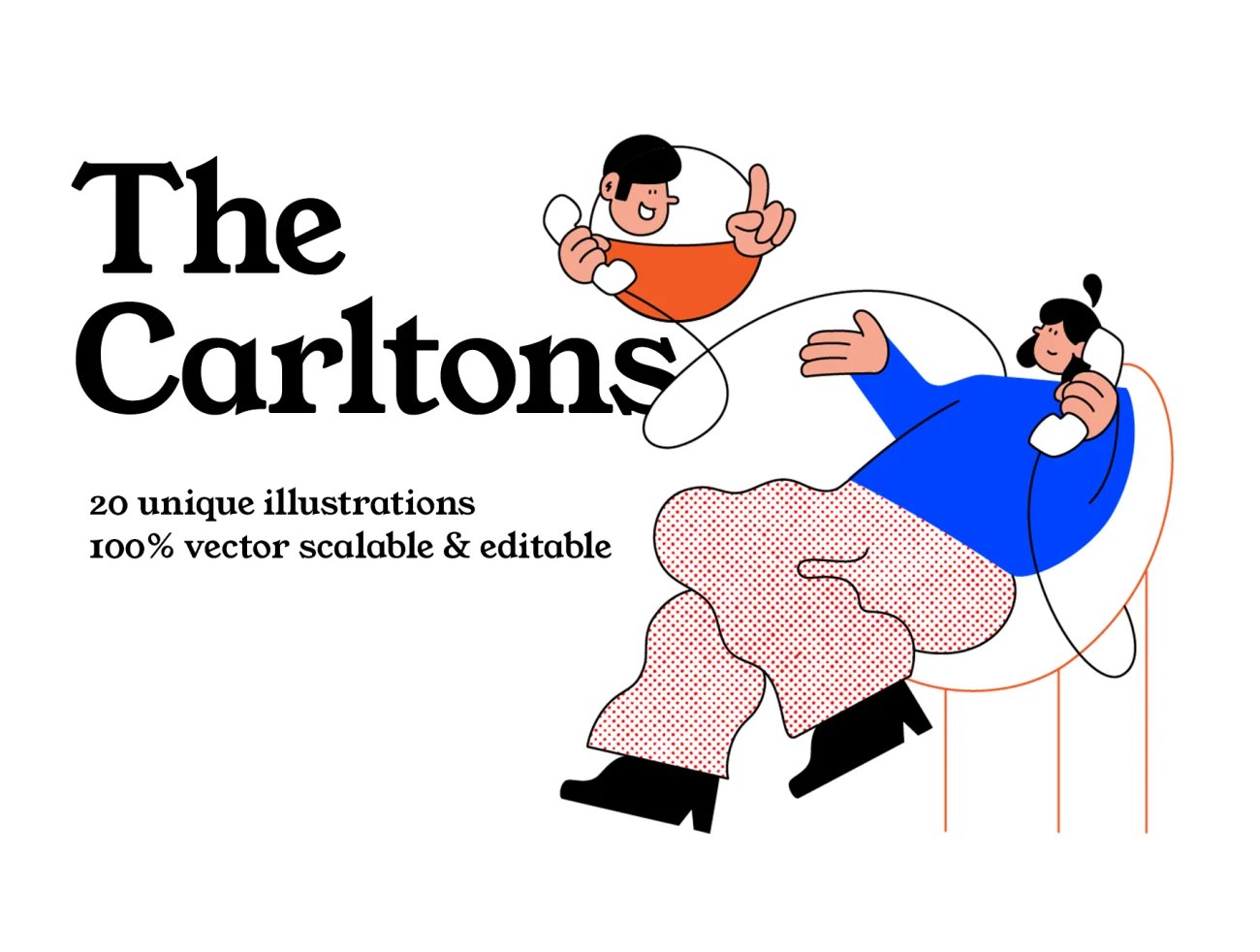 The Carltons - illustration pack 20款现代个性趣味炫酷卡通插图包合集-人物插画、场景插画、学习生活、插画、插画功能、插画风格、概念创意、状态页、社交购物、线条手绘、职场办公、营销创业、趣味漫画、运动健身-到位啦UI