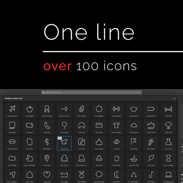 Unoline Icons Set 100个一笔画线条圆角图标合集